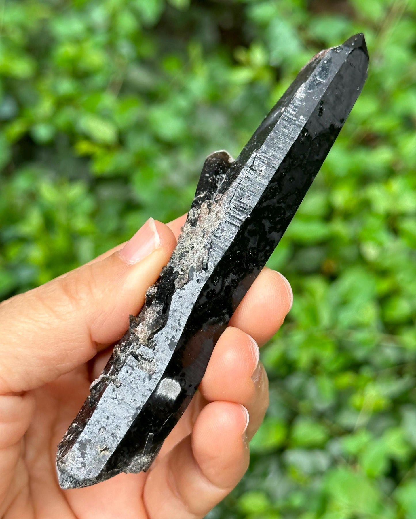 Double Terminated Black Morion Quartz  Crystal Point for Mediation,Zen,Reiki,Aura Crystal Wand,Generator Crystal-113*21*17 mm 62 g