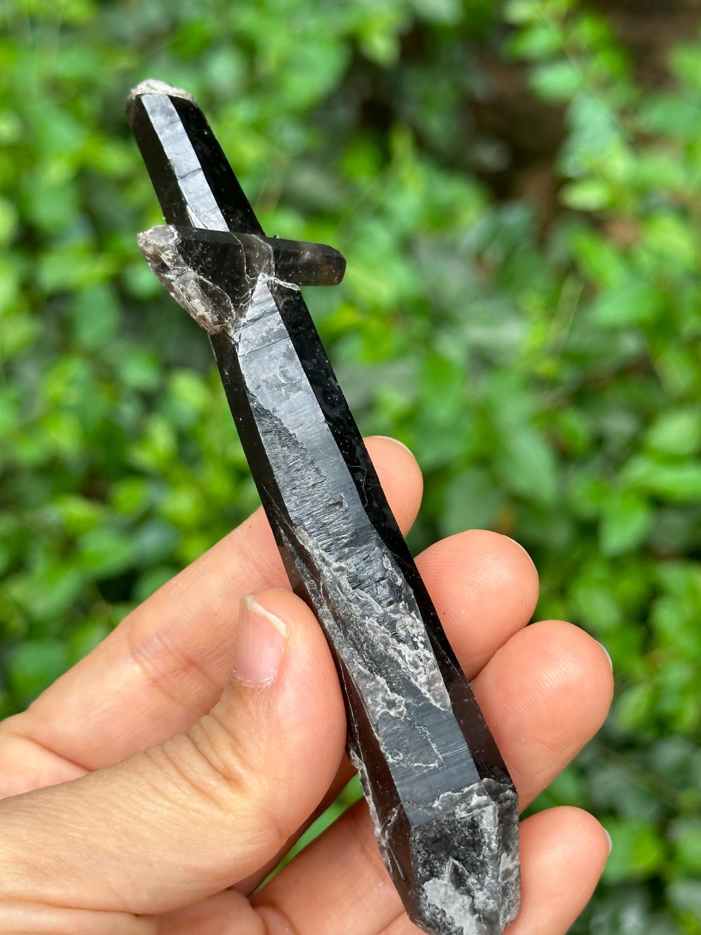 Double Terminated Black Morion Quartz  Crystal Point for Mediation,Zen,Reiki,Aura Crystal Wand,Bridge Generator Crystal-115*23*13 mm 43 g