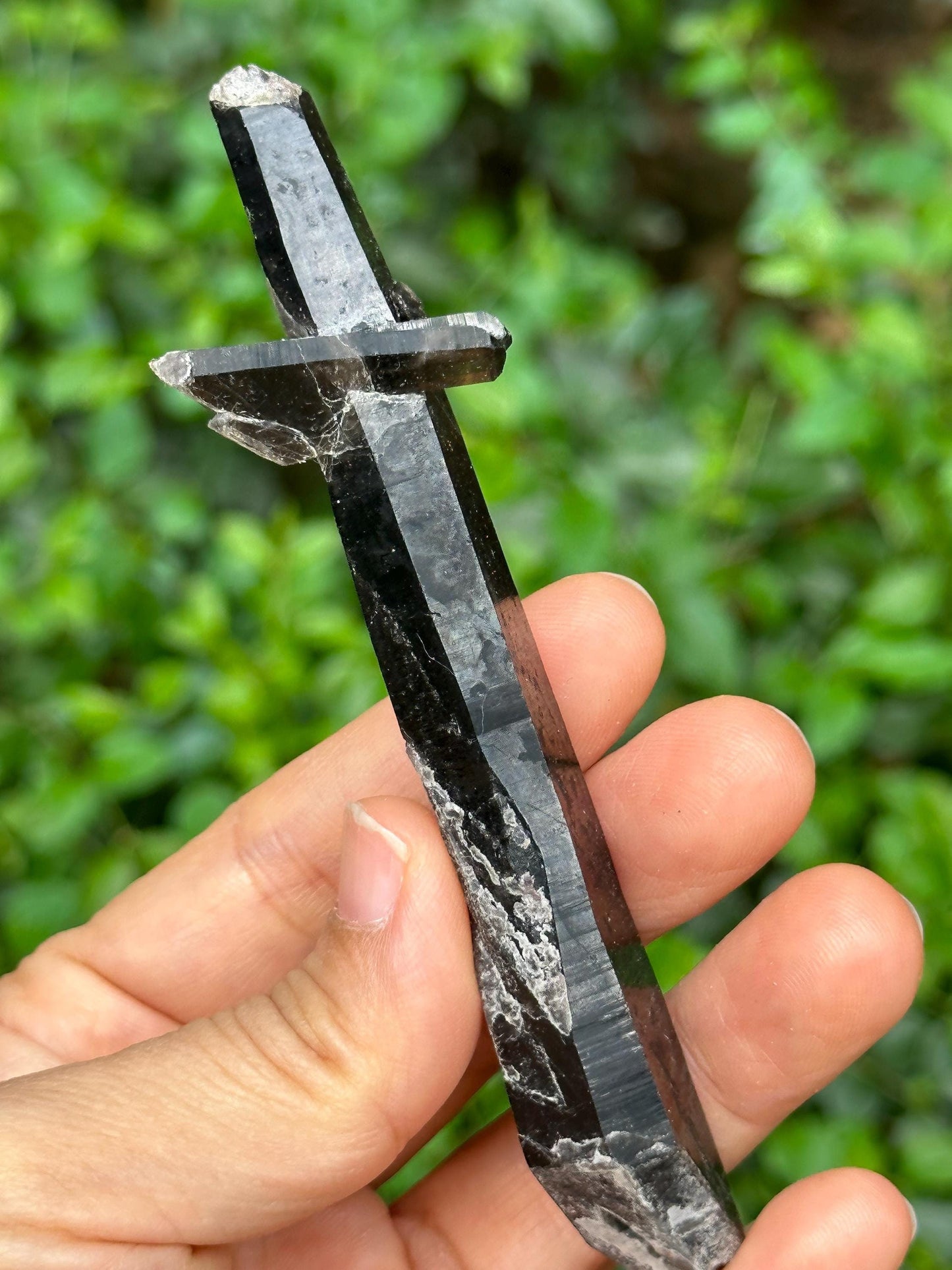 Double Terminated Black Morion Quartz  Crystal Point for Mediation,Zen,Reiki,Aura Crystal Wand,Bridge Generator Crystal-115*23*13 mm 43 g