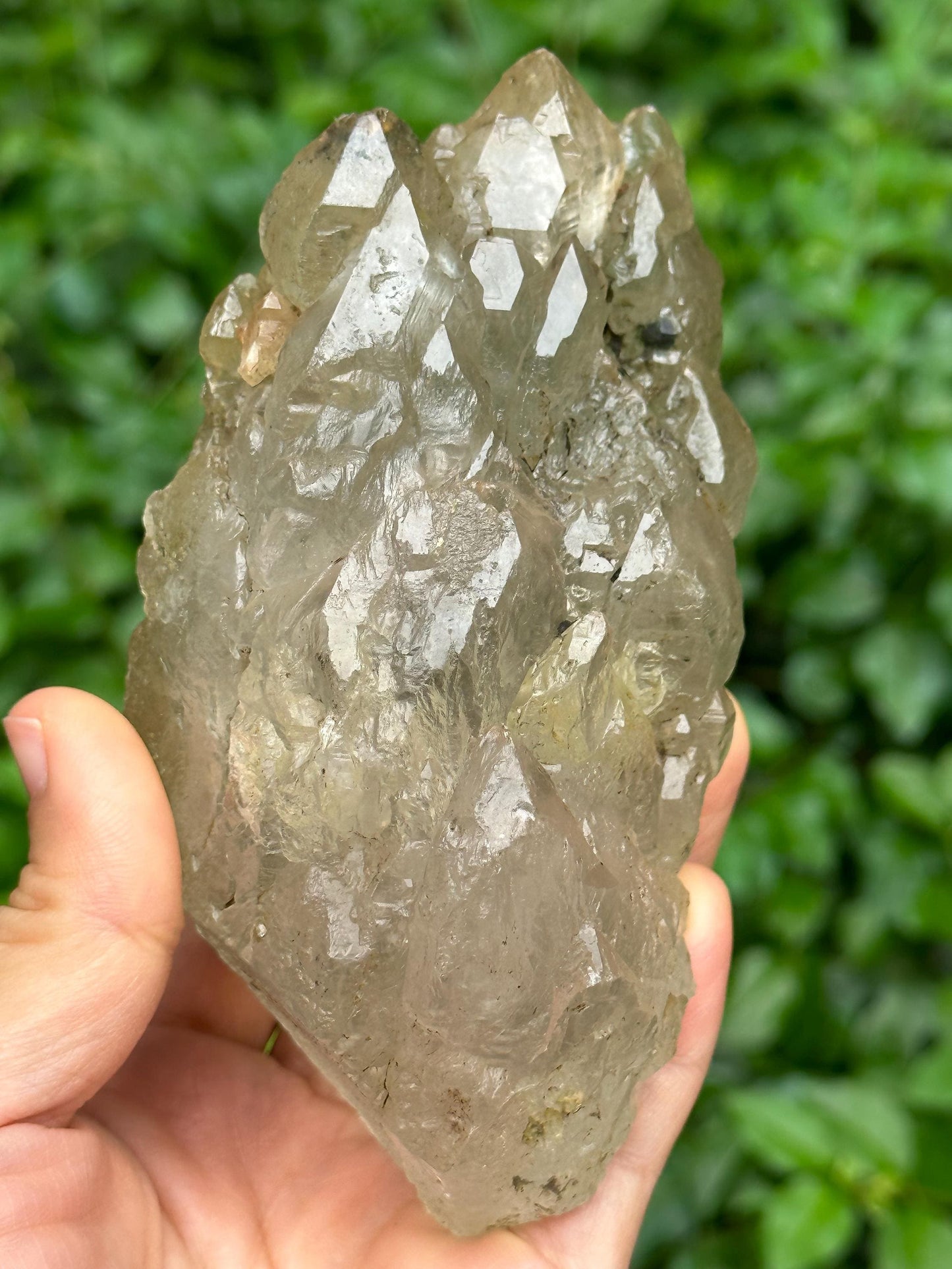 Double Terminated Tibet Nirvana Quartz Crystal Grow with Green Tourmaline/Self-healed Erosioned Energy Crystal/Etched Healing Crystal-532 g