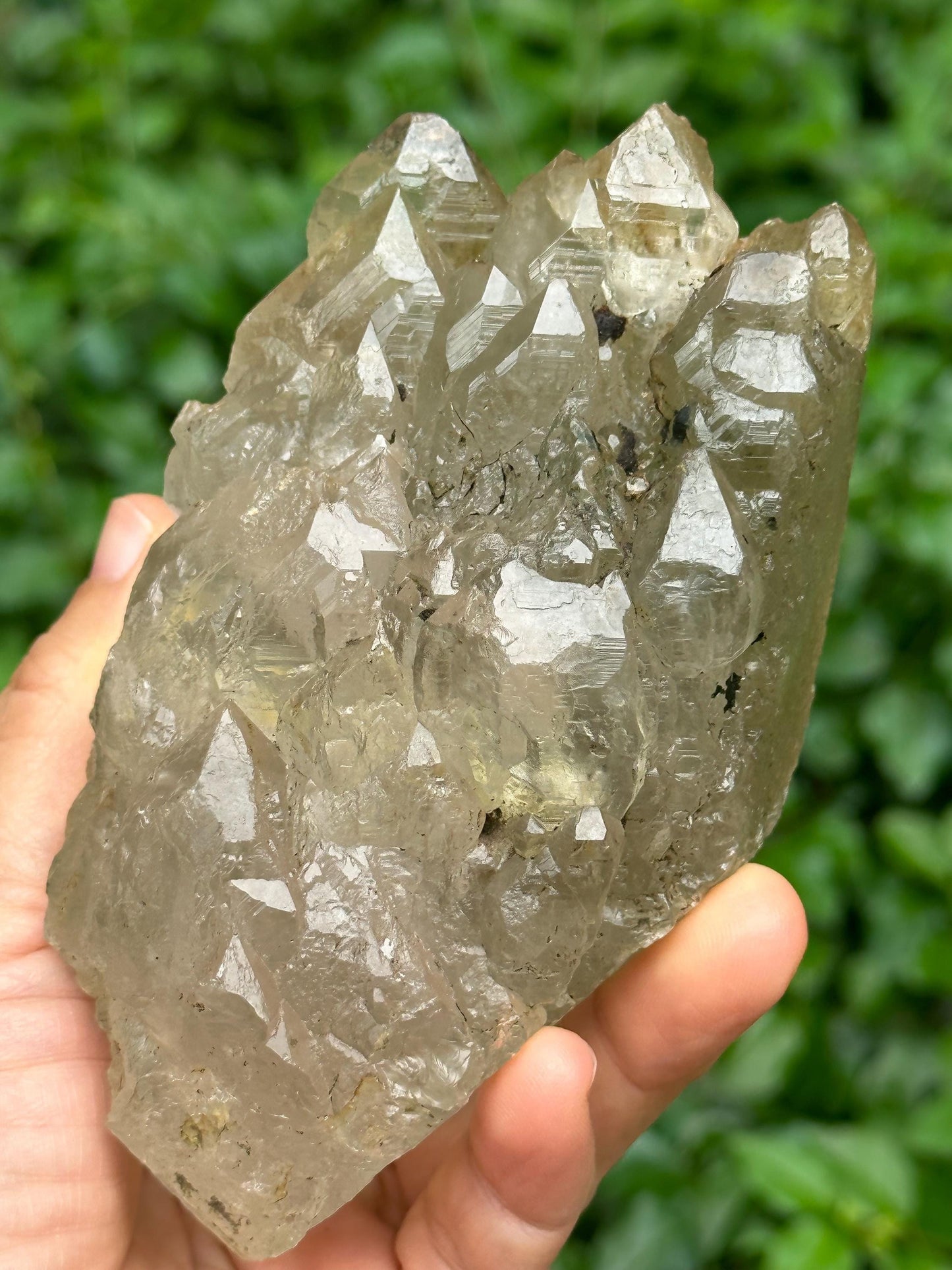 Double Terminated Tibet Nirvana Quartz Crystal Grow with Green Tourmaline/Self-healed Erosioned Energy Crystal/Etched Healing Crystal-532 g