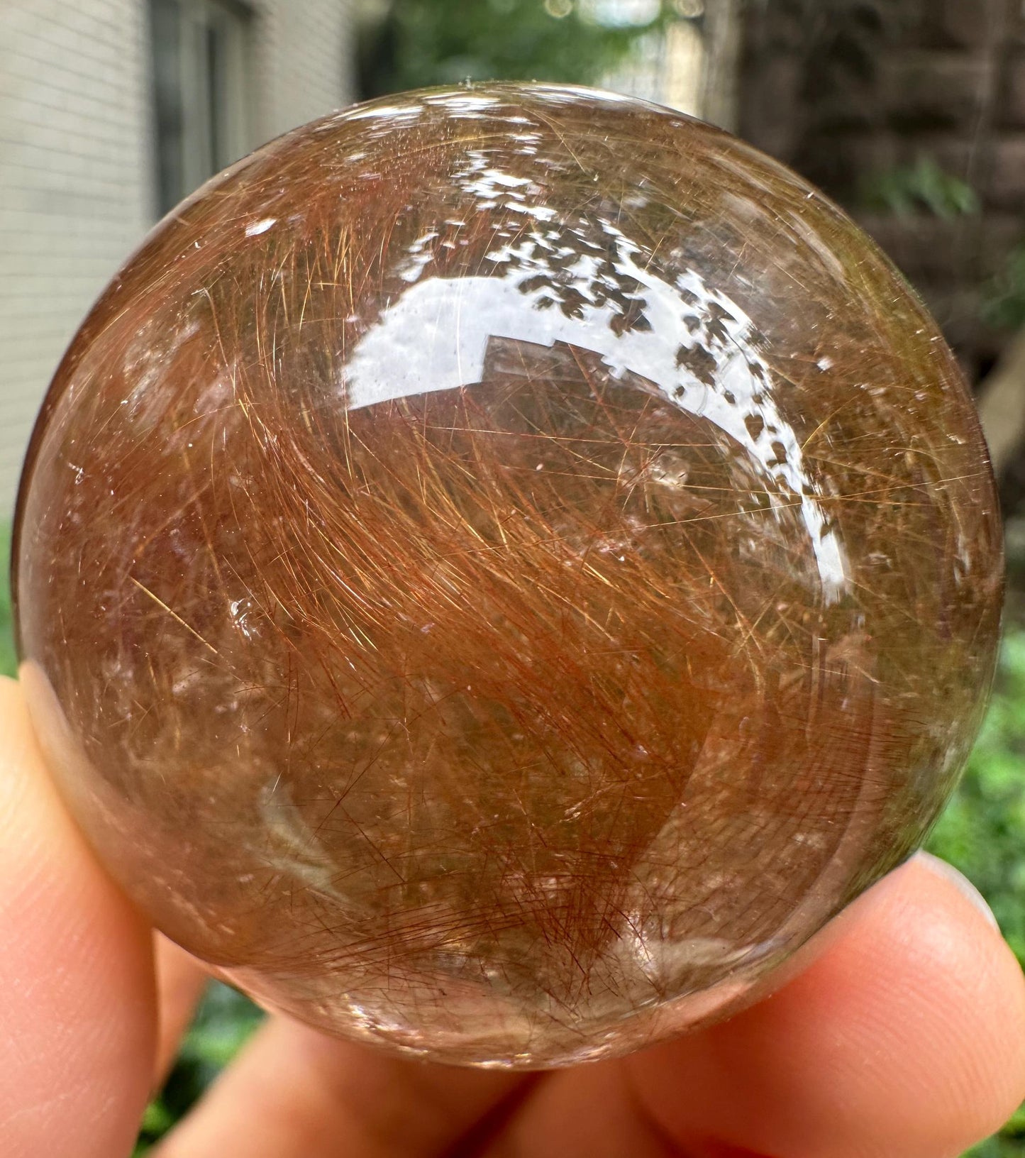 Clear Golden Rutile Quartz Crystal Sphere/Clear Golden Needle Include in Natural Clear Crystal Ball/Inclusion Quartz Crystal Orb-43 mm