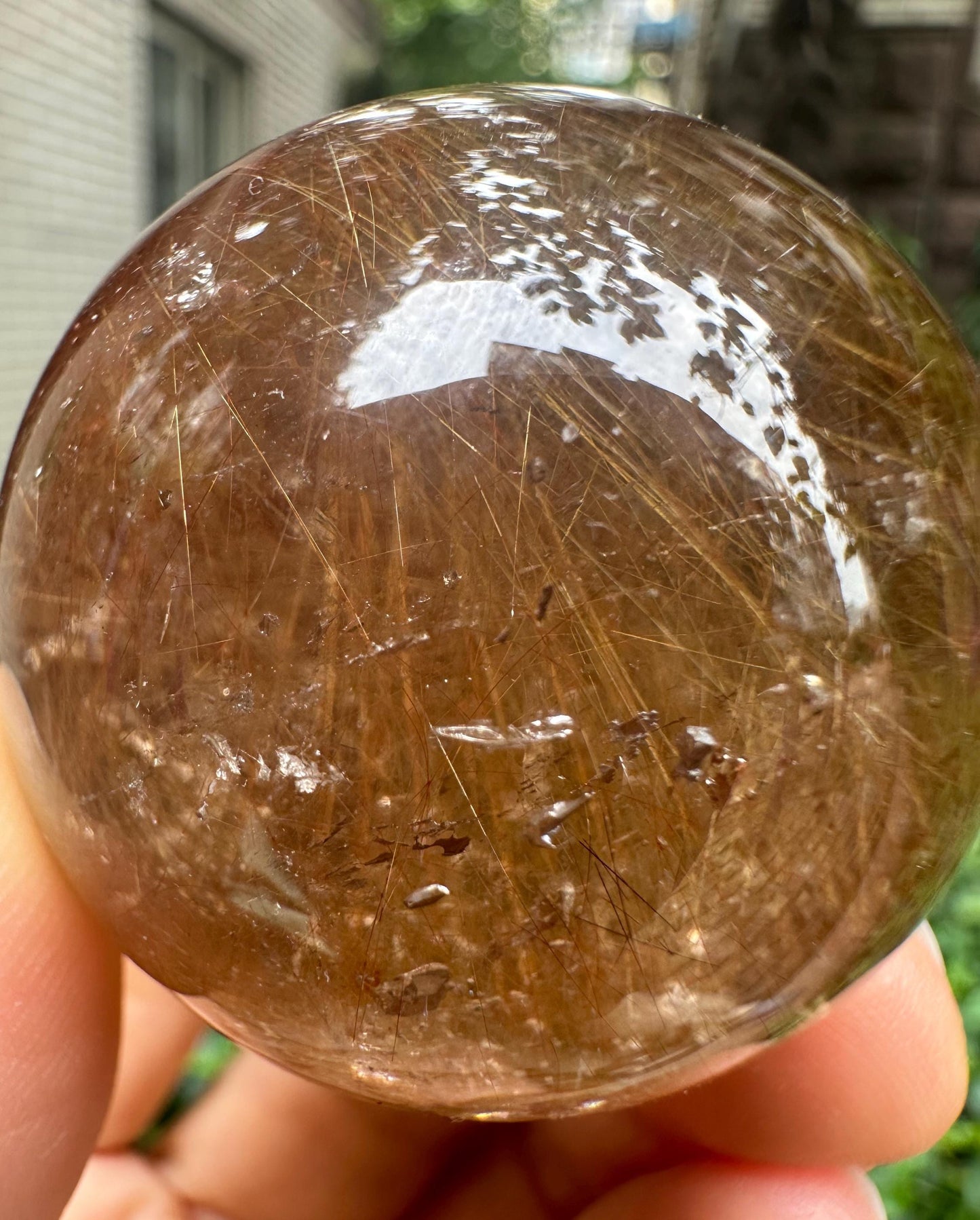 Clear Golden Rutile Quartz Crystal Sphere/Clear Golden Needle Include in Natural Clear Crystal Ball/Inclusion Quartz Crystal Orb-43 mm