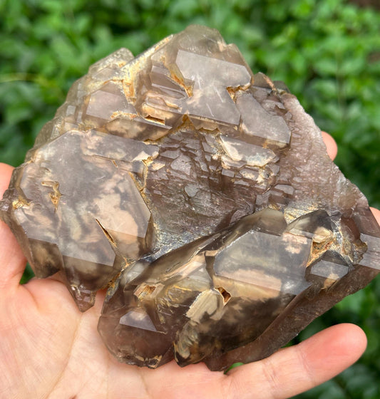 Strawberry Double Terminated Double Sided Tabular Skeletal Quartz Fenster Crystal with Golden Clay/Crystal Specimen/Healing Crystals-329 g