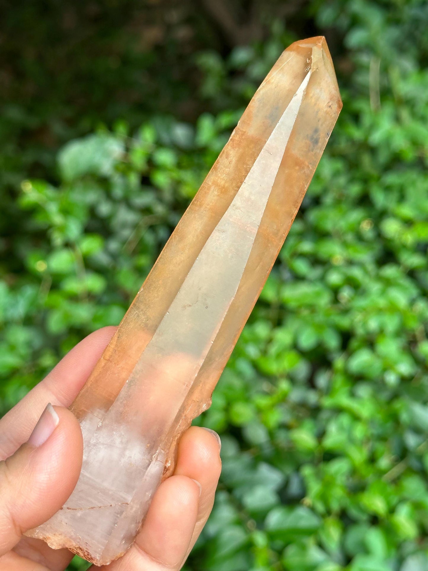 Rare Natural Long Laser Hematite Lemurian Quartz Crystal/Red Double Terminated Hematite Quartz/Tangerine Crystal/Meditation Wand-137 g