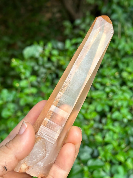 Rare Natural Long Laser Hematite Lemurian Quartz Crystal/Red Double Terminated Hematite Quartz/Tangerine Crystal/Meditation Wand-137 g