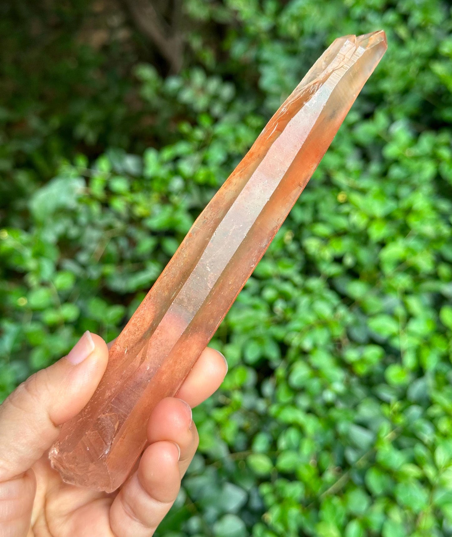 Natural Long Laser Hematite Lemurian Quartz Crystal/Red Double Terminated Hematite Quartz/Tangerine Crystal/Meditation Wand-149 g