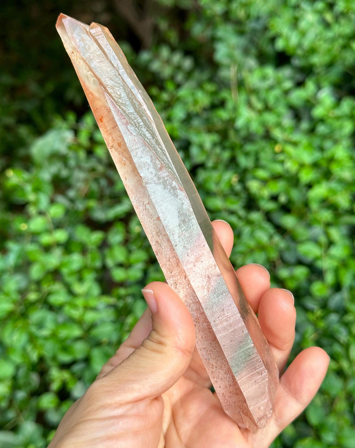 Natural Long Laser Hematite Lemurian Quartz Crystal/Red Double Terminated Hematite Quartz/Tangerine Crystal/Meditation Wand-149 g