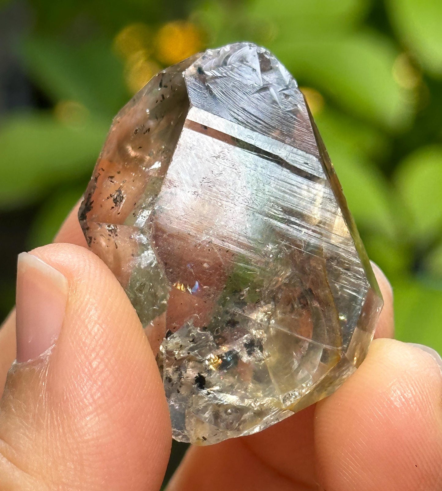 Clear Rainbow Herkimer Diamond Double Terminated Enhydro Smoky Quartz Crystal with Carbon Included/Specimen/Healing/Yungui Crystal-21 g