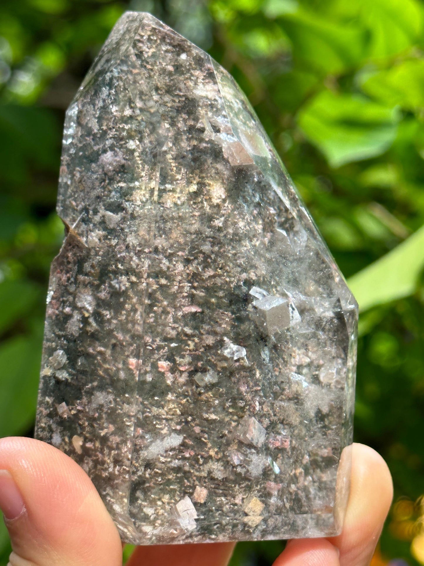 Clear Green Phantom+Cube Calcite Included in Quartz Crystal Point-Polished/Chlorite Inclusion Quartz/Garden Scenic Crystal Collection-211 g