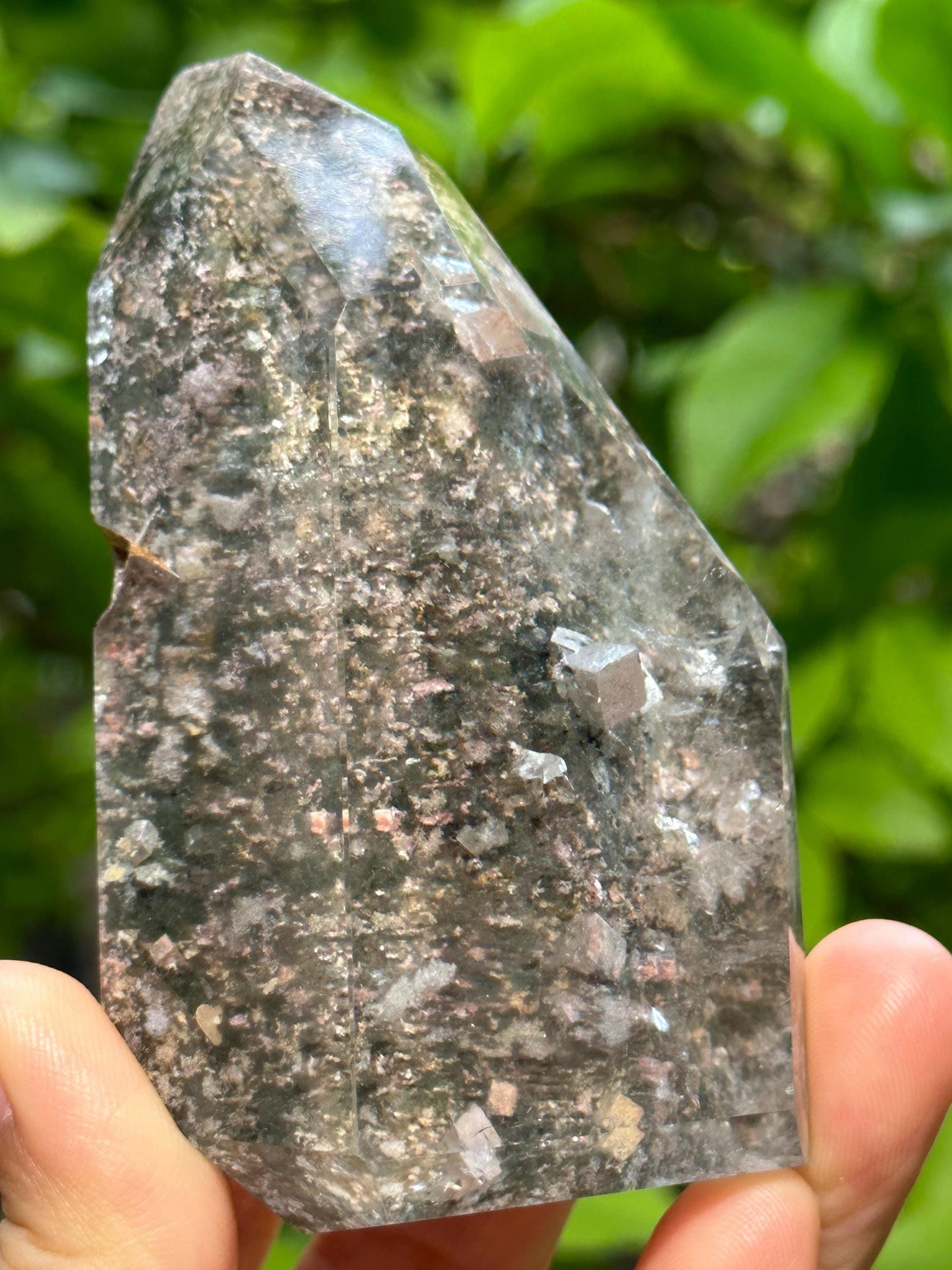 Clear Green Phantom+Cube Calcite Included in Quartz Crystal Point-Polished/Chlorite Inclusion Quartz/Garden Scenic Crystal Collection-211 g