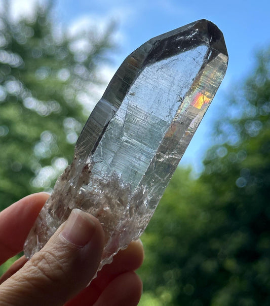 Natural Clear Rutilated Smoky Macro-mosaic Quartz Crystal Point with Inner Child Crystal/Energy/Reiki/Healing/Meditation/Collection -148 g