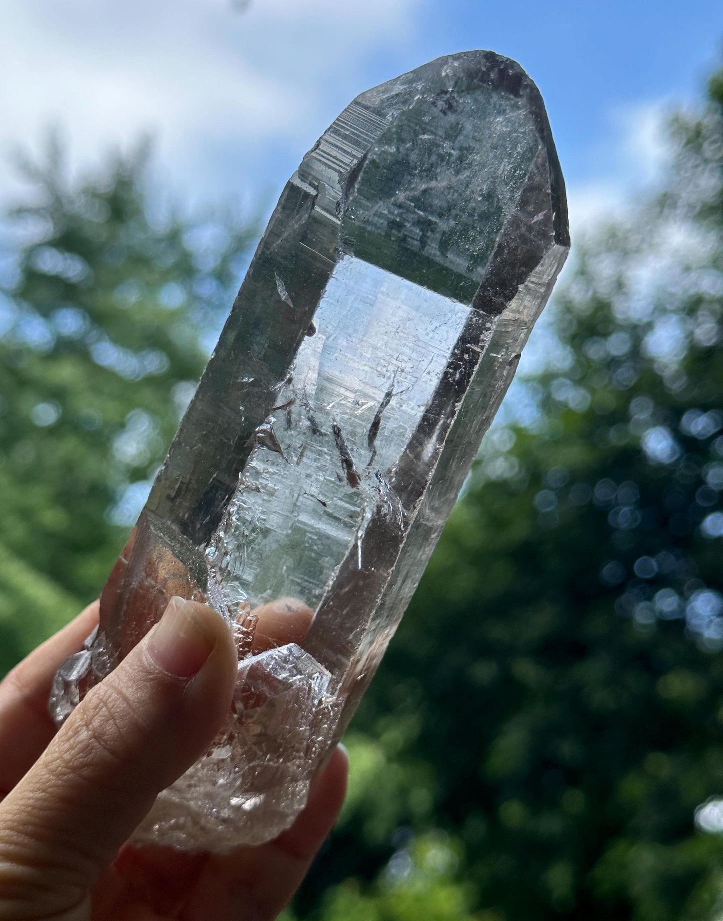 Natural Clear Smoky Macro-mosaic Quartz Crystal Point /Energy/Reiki/Healing/Meditation/Collection -419 g