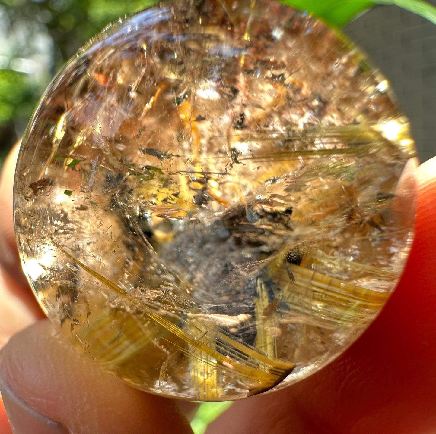 Natural Golden Star Rutile Quartz Crystal Sphere/Clear Golden Flower Needle Rutilated Clear Crystal Ball/Inclusion Quartz Crystal Orb-27 mm