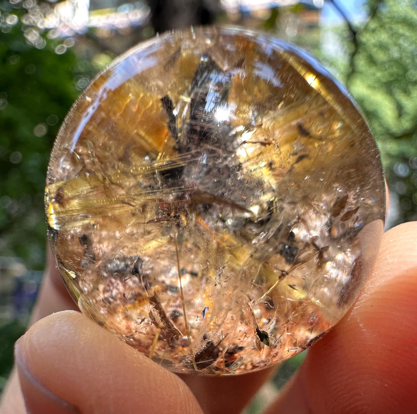 Natural Golden Star Rutile Quartz Crystal Sphere/Clear Golden Flower Needle Rutilated Clear Crystal Ball/Inclusion Quartz Crystal Orb-27 mm