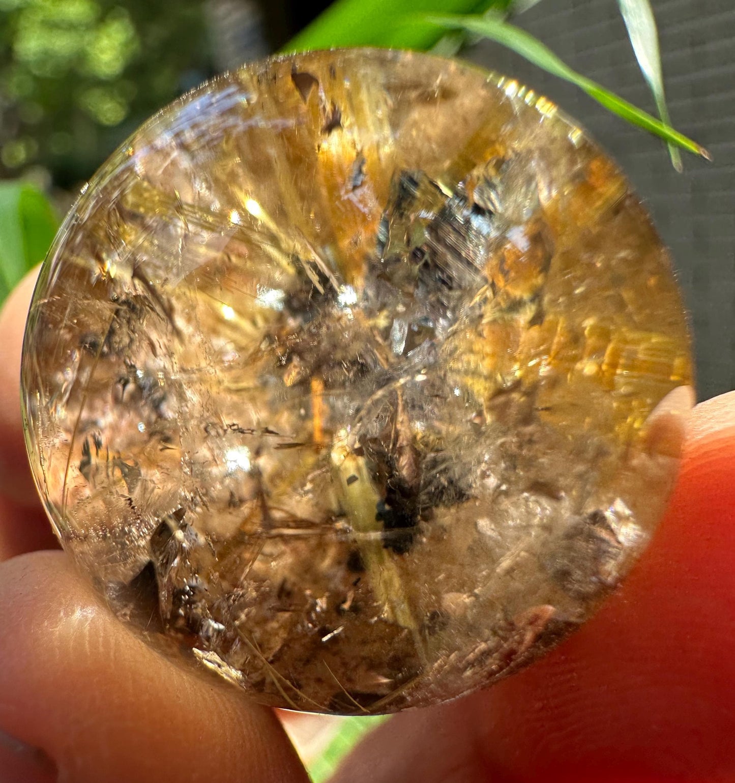 Natural Golden Star Rutile Quartz Crystal Sphere/Clear Golden Flower Needle Rutilated Clear Crystal Ball/Inclusion Quartz Crystal Orb-27 mm