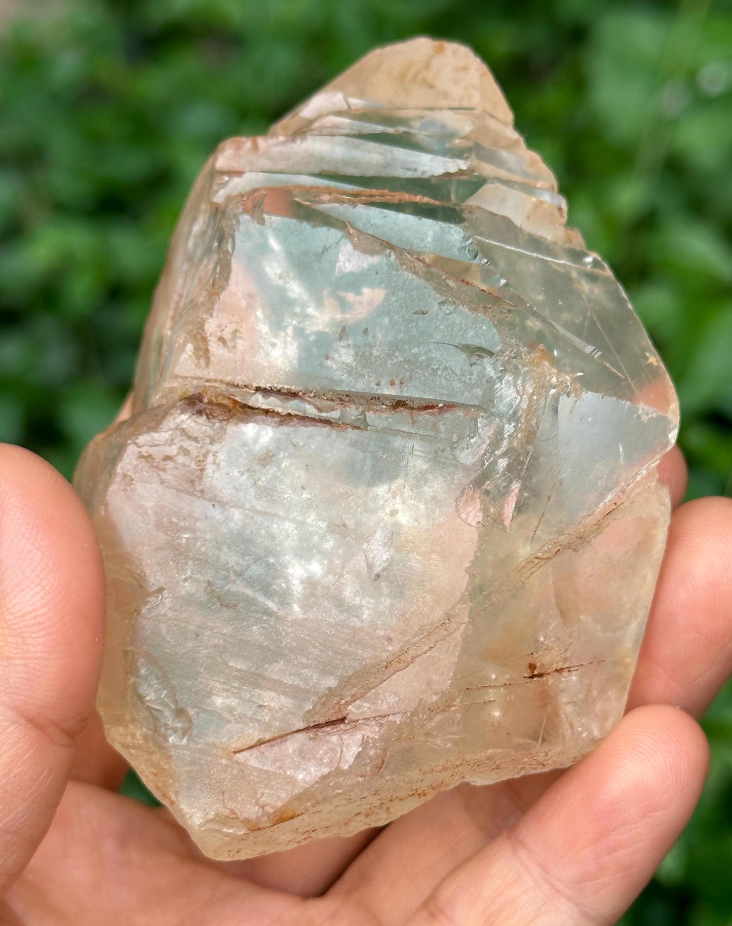 Clear Rainbow Growth Interference Crystal Quartz Point/Crystal Specimen/Meditation Stone/Healing Crystal-226 g