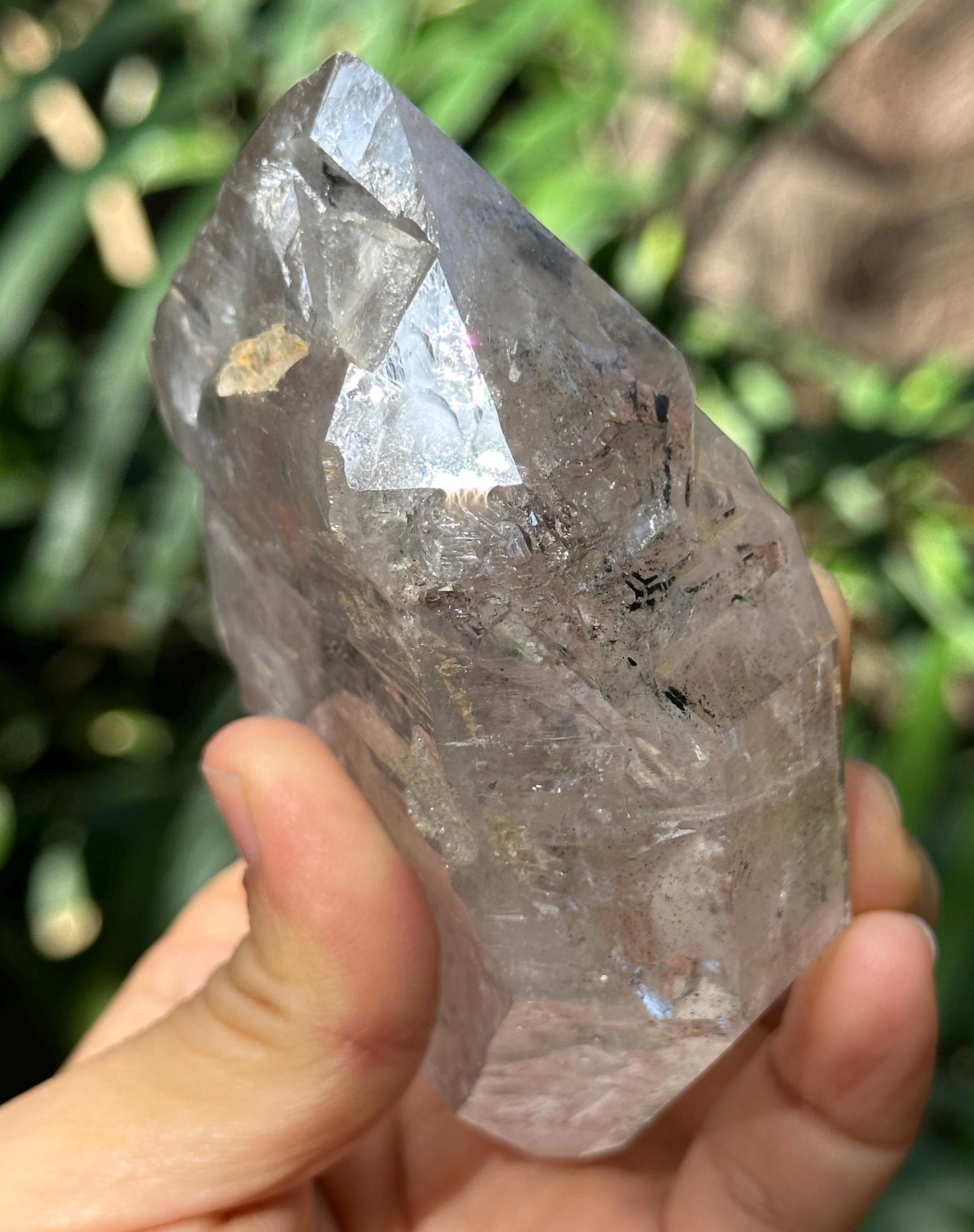 Clear Rainbow Double Terminated Enhydro Quartz Crystal with Carbon Pieces Included/Specimen/Healing/Yungui Crystal-269 g