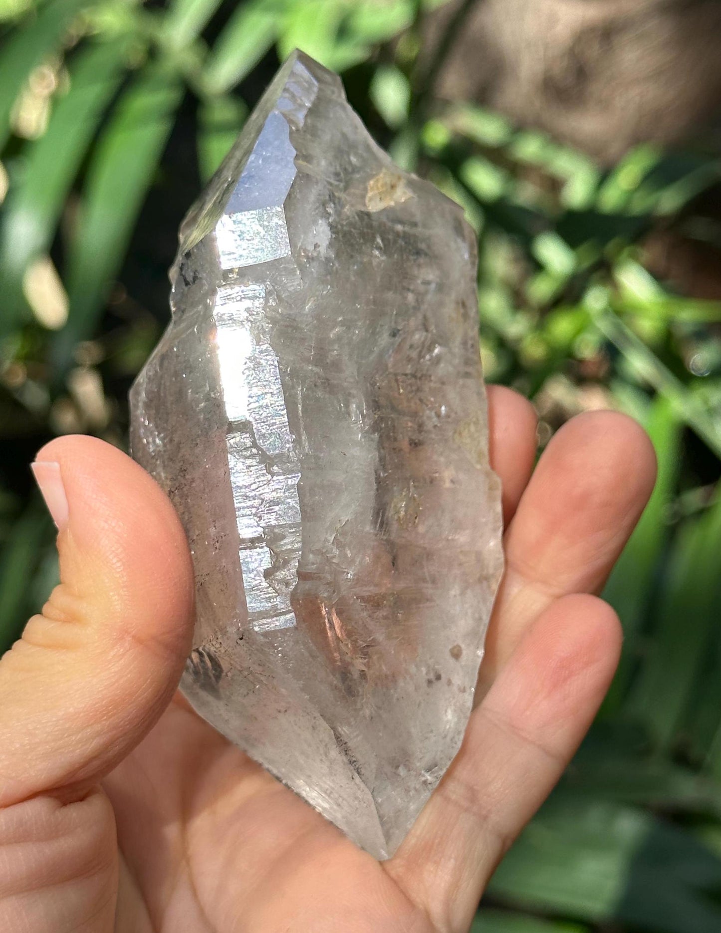 Clear Rainbow Double Terminated Enhydro Quartz Crystal with Carbon Pieces Included/Specimen/Healing/Yungui Crystal-269 g