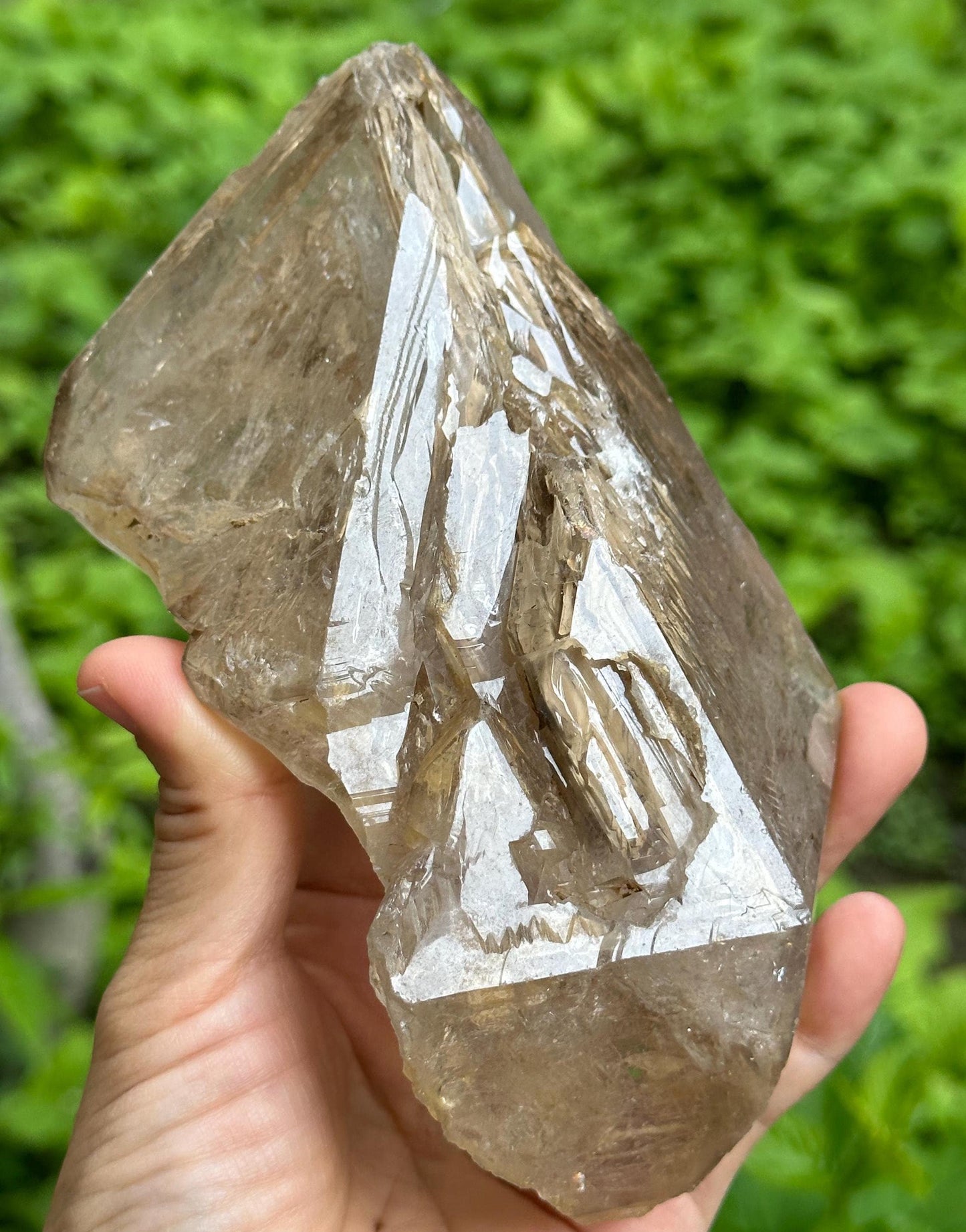 Rare Himalayan Rainbow Enhydro Skeletal Fenster Quartz Crystal Point With Golden Clay/Specimen/Super Energy Healing Crystals/Reiki-736 g