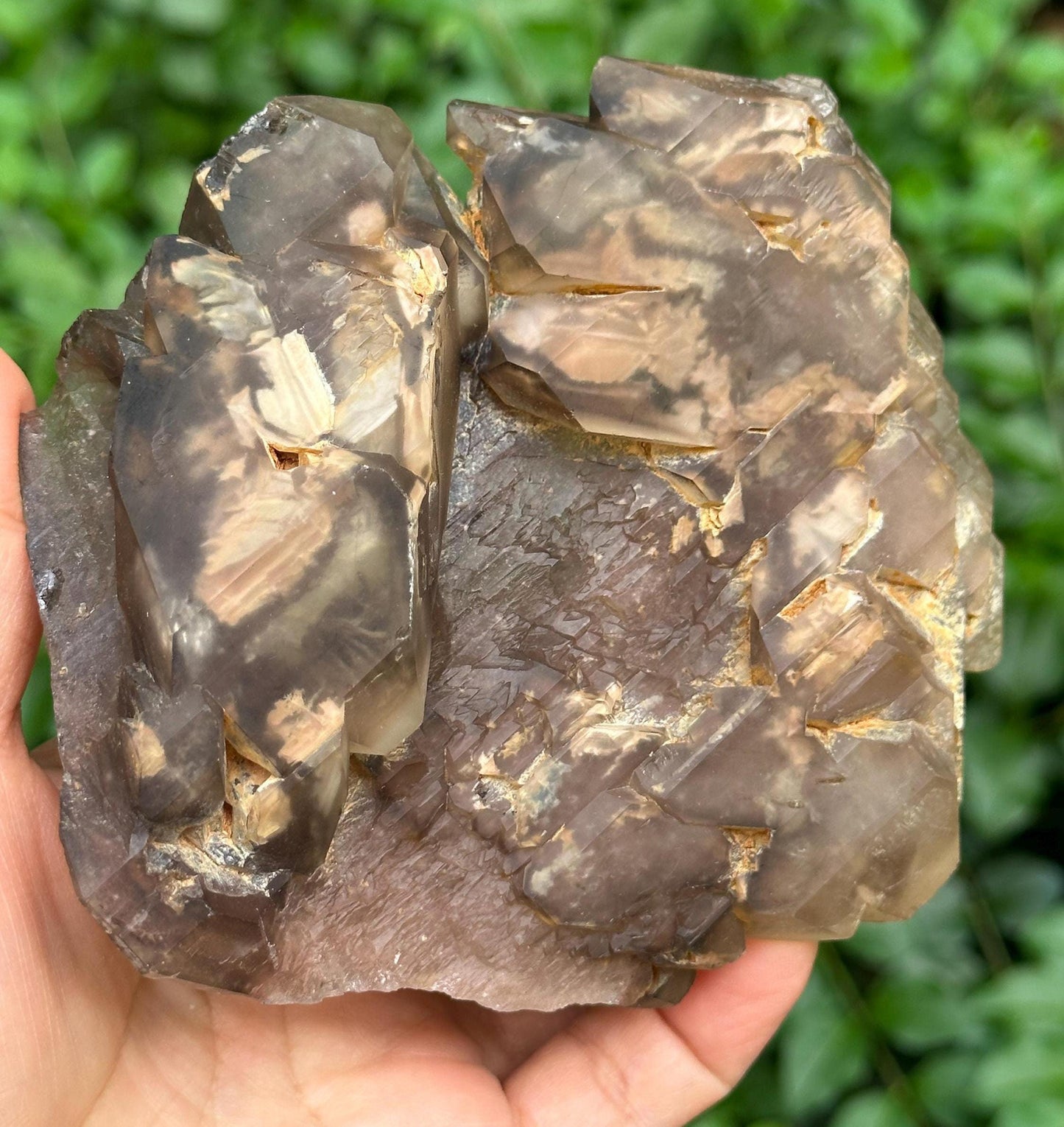 Strawberry Double Terminated Double Sided Tabular Skeletal Quartz Fenster Crystal with Golden Clay/Crystal Specimen/Healing Crystals-329 g