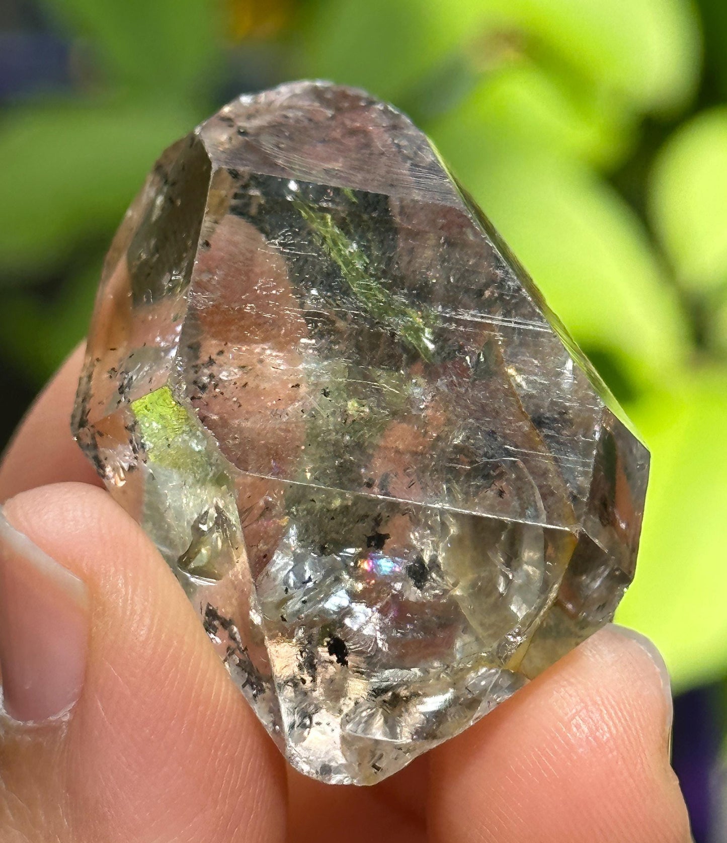 Clear Rainbow Herkimer Diamond Double Terminated Enhydro Smoky Quartz Crystal with Carbon Included/Specimen/Healing/Yungui Crystal-21 g