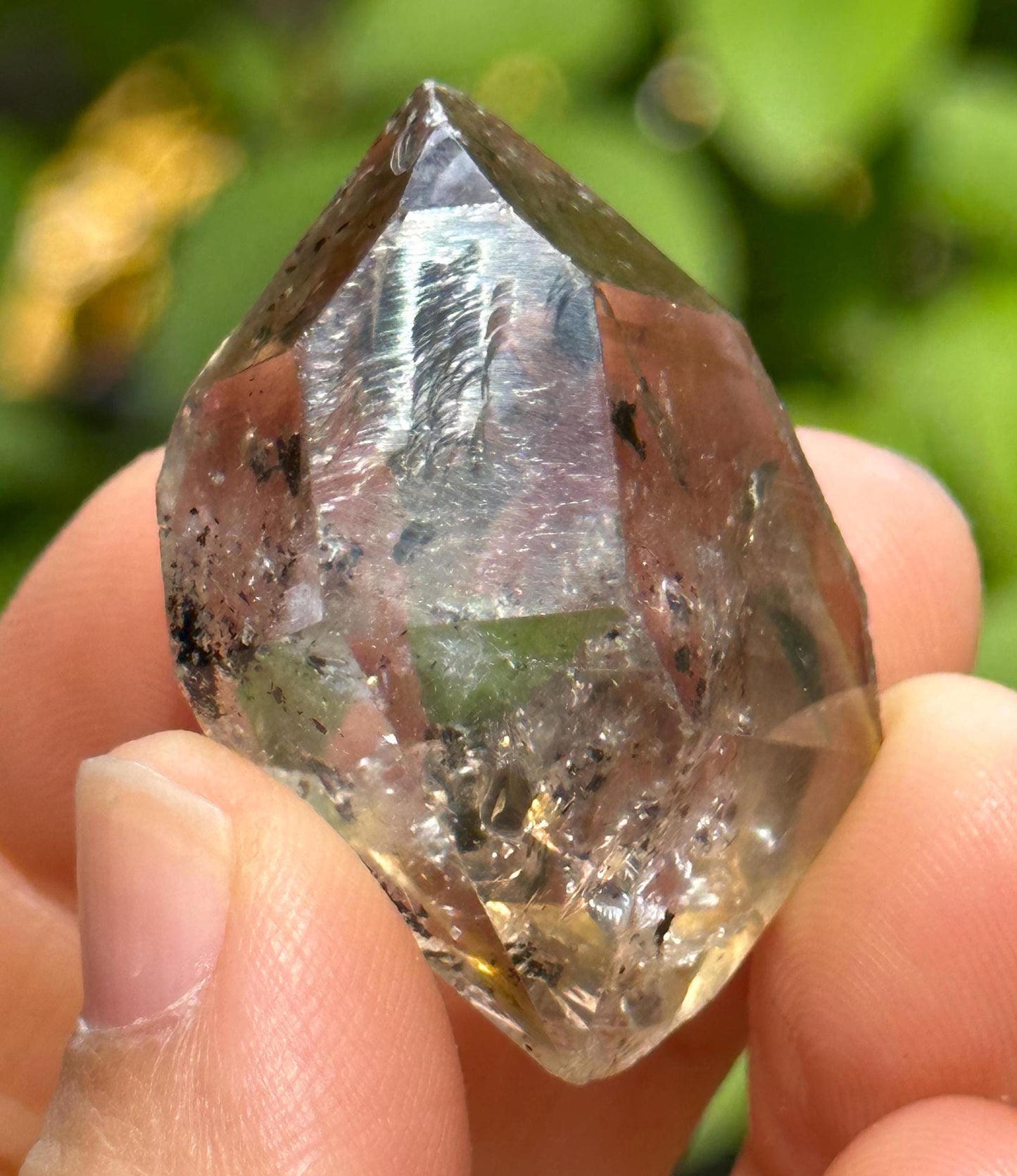 Clear Rainbow Herkimer Diamond Double Terminated Enhydro Smoky Quartz Crystal with Carbon Included/Specimen/Healing/Yungui Crystal-21 g