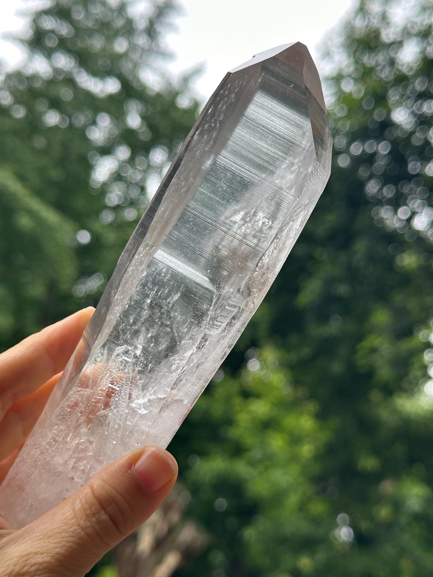 Clear Blue Angel's Feather Included Brazil Lemurian Seeds Quartz Muzo Blue Needle Crystal Point /Akashic Striation/Healing/Meditation-370 g