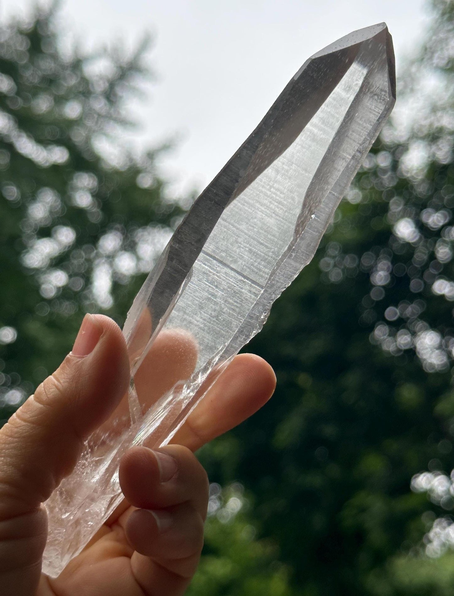 Clear Blue Angel's Feather Included Brazil Lemurian Seeds Quartz Muzo Blue Needle Crystal Point /Akashic Striation/Healing/Meditation-175 g