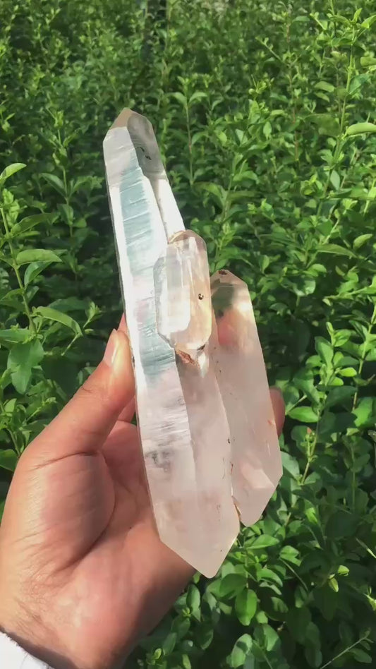 7.87 inches Clear Lemurian Seed Double terminated floating Quartz Crystal Point